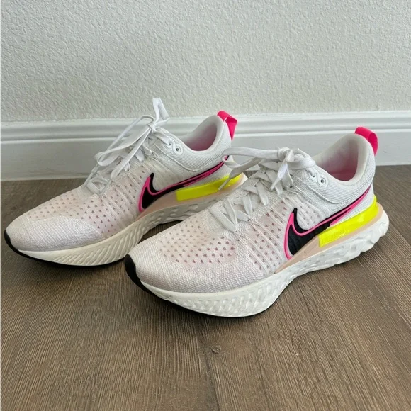 Nike React Infinity Run Flyknit Neon Yellow Pink White Mens